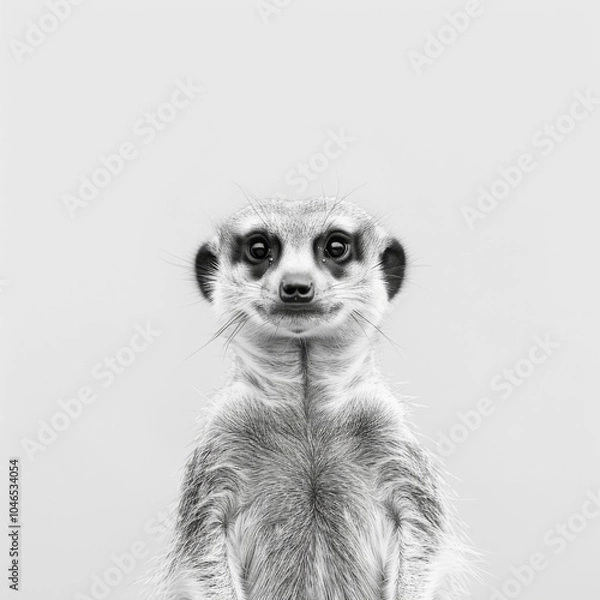 Fototapeta Curious Meerkat Against a Minimalist Background: A Playful Portrait of Natures Watchful Observer, Perfect for Wildlife and Animal-Themed Projects.
