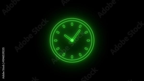 Fototapeta Radio receiver green neon analog clock isolated