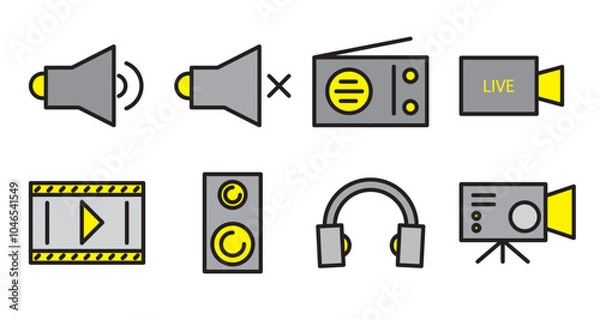 Fototapeta Media player icon set, video audio sign symbol. 