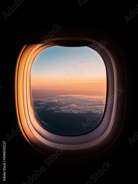 Fototapeta Airplane Window View with Stunning Sunrise


