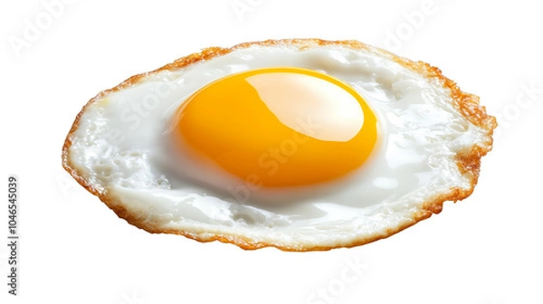 Fototapeta Classic sunnyside up fried egg served on a white plate, simple and delicious breakfast staple