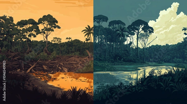 Fototapeta Deforestation: Before and After