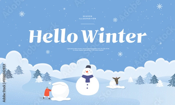 Obraz Winter emotional illustration. Web Banner. Pop-up
