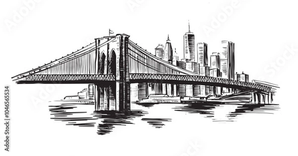 Obraz Brooklyn Bridge in New York, hand drawn illustration.
