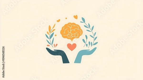 Fototapeta A soft and gentle logo for World Mental Health Day, focusing on mental well-being with symbols of a heart, brain, and mindfulness