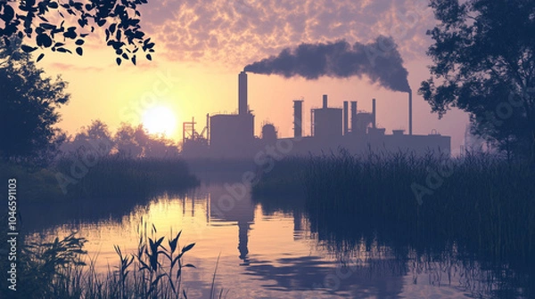 Obraz Factory Silhouette at Sunset