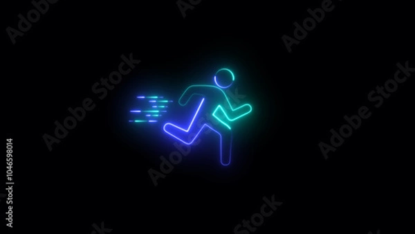 Fototapeta Neon, Glowing, Colorful Man ran fast icon on black background.Sprinting on a Track: Symbolizing Speed, Fitness, and Athletic Competition in a Healthy Lifestyle - Energetic Icon for Sports and Exercise