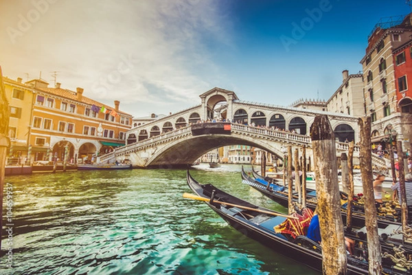 Obraz Canal Grande z mostem Rialto o zachodzie słońca, Wenecja, Włochy