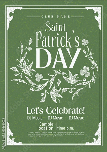 Obraz Saint Patrick's day vintage poster design, Vector template.