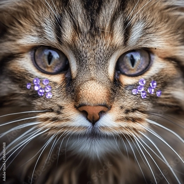 Obraz close up forest norwegian cat face with gems