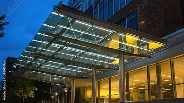 Fototapeta Movable Glass Canopy Roof for Outdoor Spaces, Featuring a Sleek Design and Innovative Mechanism for Versatile Sun and Rain Protection