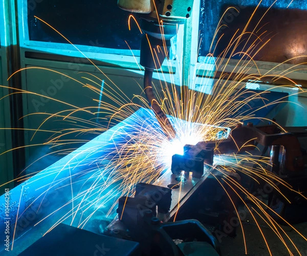 Obraz Welding robots movement in a car factory