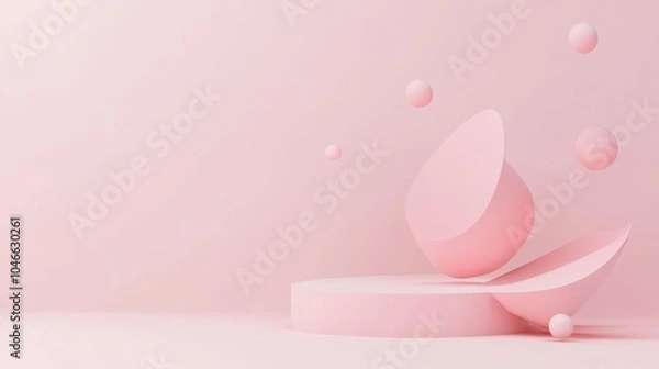 Fototapeta Photo of, Pink background with minimalist surrealistic elements like floating objects and distorted shapes for design, banner template