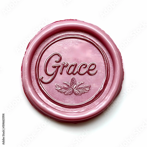 Obraz Light pink wax seal stamp with Grace text and leaf design, elegant and delicate