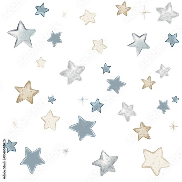 Fototapeta Seamless pattern with stars. Mystic black and white illustration. Good for textile, yoga mat, underwear, notebook cover, wrapping paper, invitation, card, scrapbook, poster. Cartoon style 