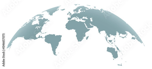 Fototapeta Spherical Curved full vector Gray World Map isolated on White Background