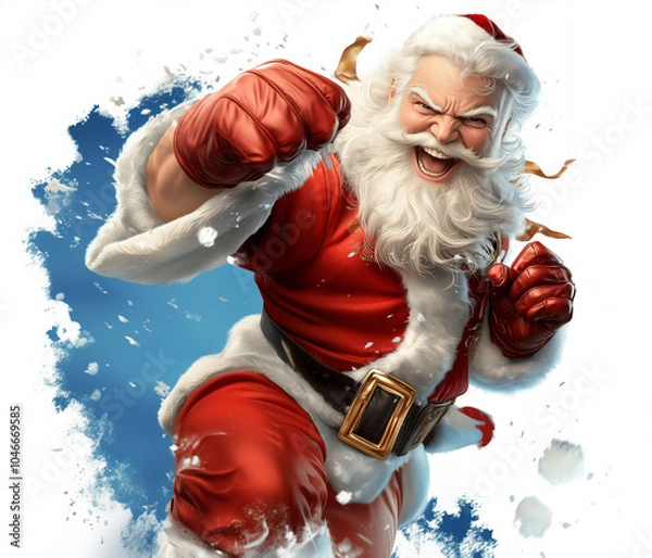 Obraz Santa Claus in Hero pose. Super Santa. Santa in action pose. Santa hero. Xmas hero. Action movie Santa.