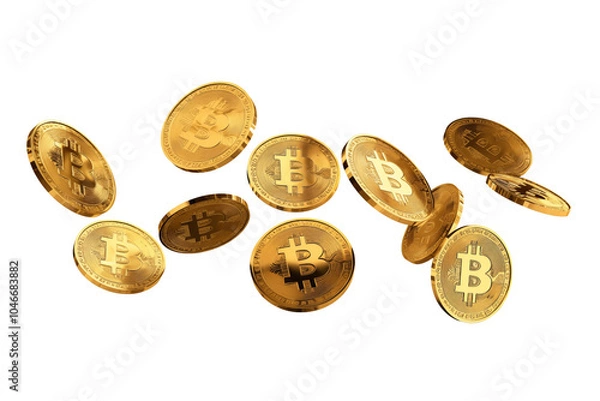 Fototapeta Golden bitcoin isolated on transparent background, PNG