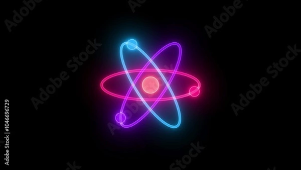 Fototapeta Neon glowing atom loopable cyan purple pink color in black background