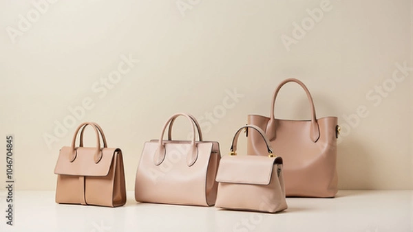 Fototapeta Series of handbags placed on minimal design backgrounds