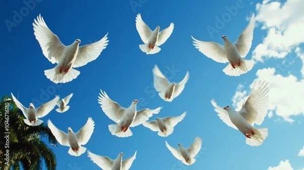 Fototapeta White doves being released into the sky above the USS Arizona Memorial, symbolizing peace and remembrance for Pearl Harbor Remembrance Day 