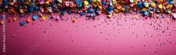 Obraz Colorful Celebration Background with Confetti on a Soft Pink Background