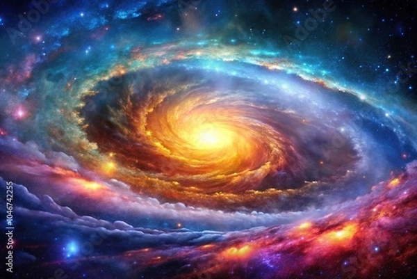 Fototapeta A majestic galaxy with vibrant colors and swirling clouds of gas, nebulae, astrophotography, elliptical shapes