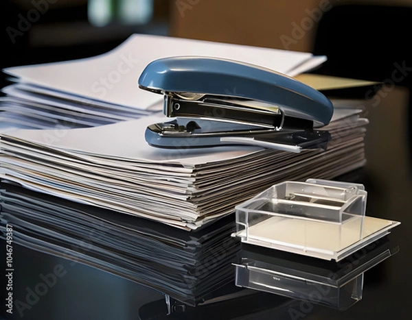 Fototapeta pile of documents with a stapler stock photo
