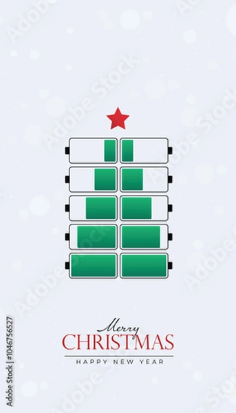 Obraz Creative Christmas and New Year's Eve background with Battery style Christmas tree on white background.