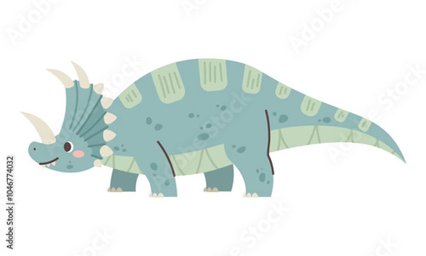 Fototapeta Cute styracosaurus on white background. Drawing dinosaur for children. Vector character