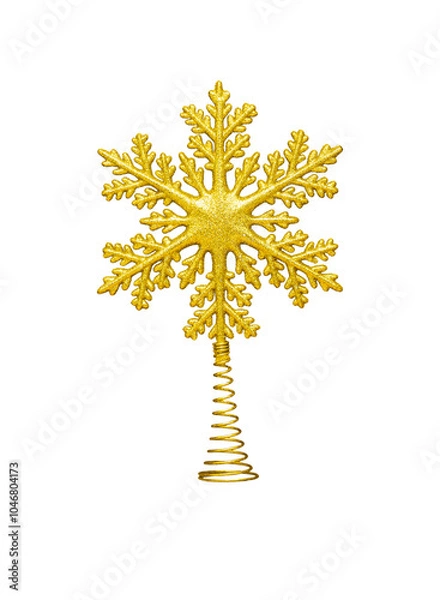 Obraz Christmas Tree Topper with a Gold Snowflake Isolated on White Background.