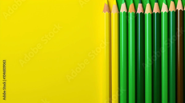Obraz Colorful pencils arranged on a bright yellow background