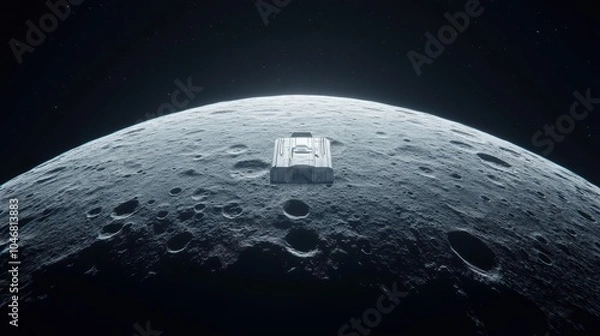 Fototapeta Lunar Station Orbiting Above the Moon's Surface