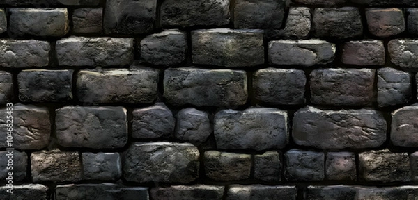 Fototapeta A textured stone wall with varying shades and sizes of stones. Black and white background images -