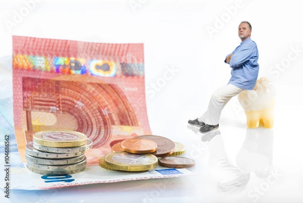 Fototapeta dentiste/dentiste assis sur une molaire avec de l'argent