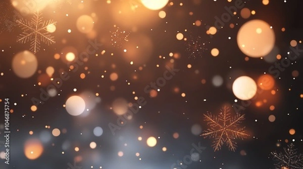 Fototapeta Festive bokeh lights and snowflakes create a warm, magical winter atmosphere, perfect for holiday-themed designs and backgrounds.