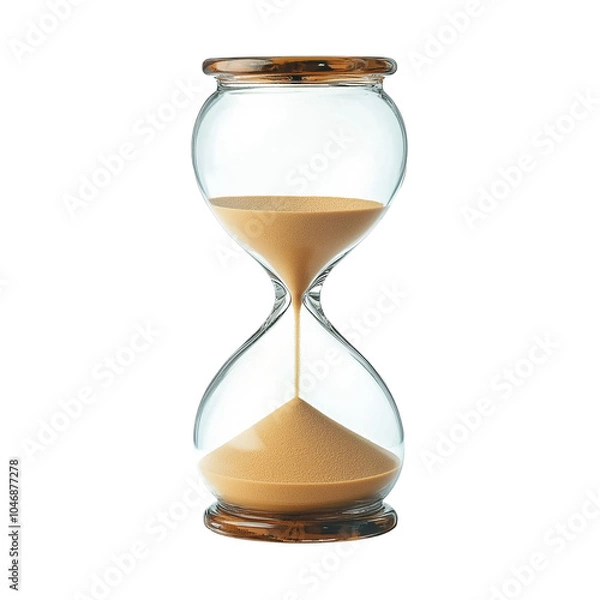Fototapeta Hourglass Icon Isolated on transparent Background with Wooden Frame and Sand Timer
