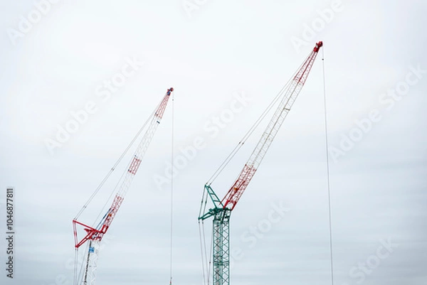 Obraz 工事現場の巨大クレーンと空