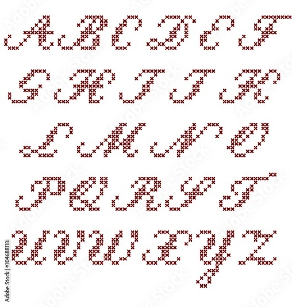 Obraz Cross stitch alphabet, italic capital letters, vector