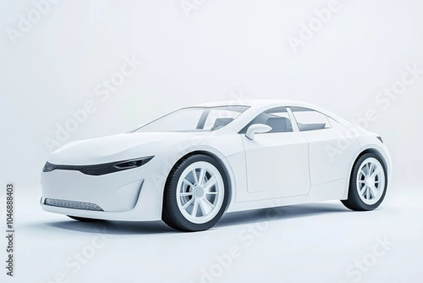 Obraz Modern white electric car on plain background