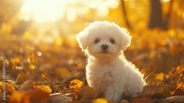 Obraz Puppy in Autumn Leaves.