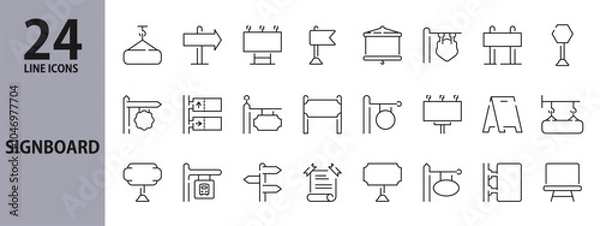 Obraz Signboard collection line icons set with Sign, Announcement, Board, Banner, Frame, Placard and more. Editable Stroke
