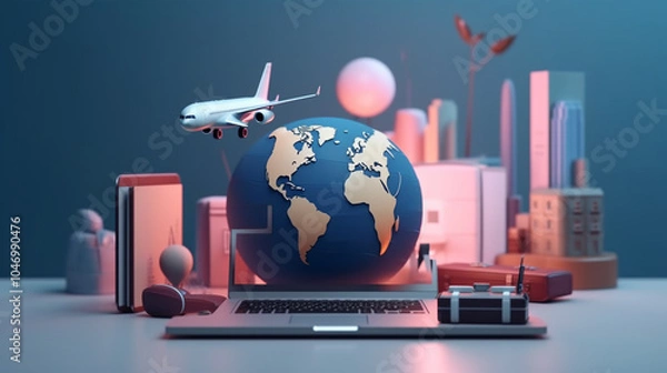 Fototapeta World Tourism Day with monuments and transport  hoersching, austria, 21 may 2024, swedish air force, Svenska Flygvapnet, Saab S100D Argus, Flight ticket and plane cartoon style 