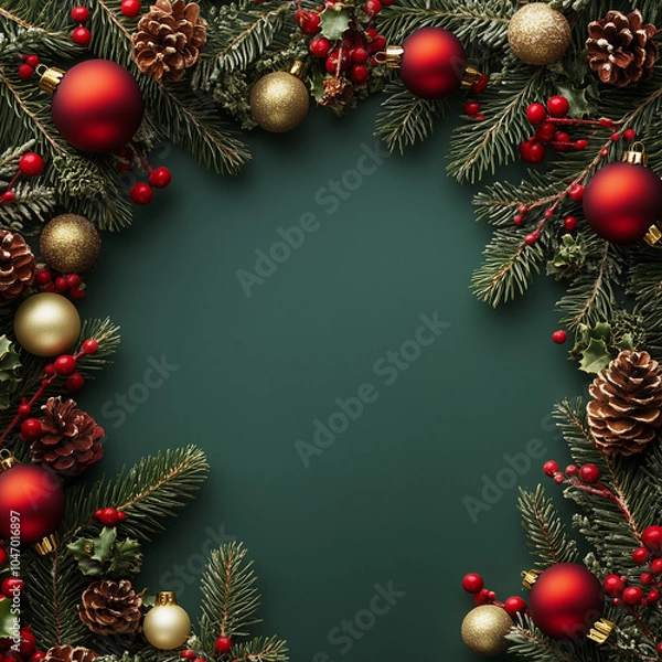 Fototapeta christmas wreath with red ribbon and branches, Generative AI	
