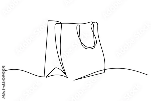 Obraz Shopping bag in continuous line art drawing style. Paper package black linear sketch isolated on white background. Vector illustration