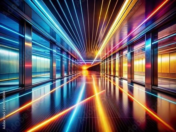 Fototapeta Abstract Light Lines Along Hallway Edge - Dynamic HDR Illustration for Modern Design Projects