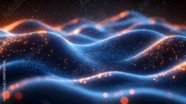 Fototapeta Abstract 3D Background with Blue and Orange Glowing Particles
