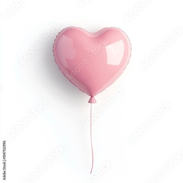 Fototapeta A single pink balloon shaped like a heart, floating delicately against a white background, perfect for celebrations or romantic themes