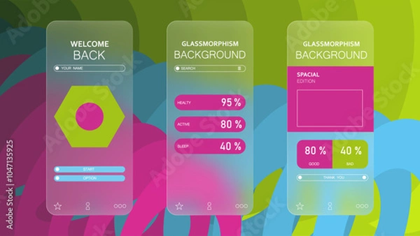 Fototapeta Background gradient glassmorphism effect mobile application design template. vector illustration