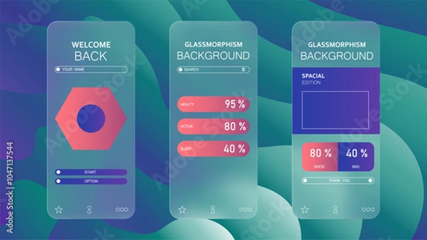 Fototapeta Background gradient glassmorphism effect mobile application design template. vector illustration